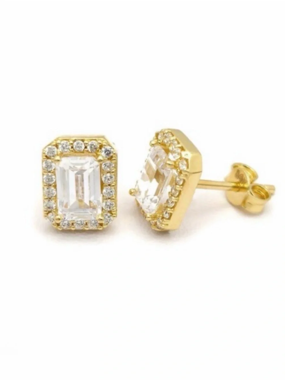18K Gold-Plated Halo Style Stud Earrings